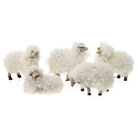 Conjunto 5 ovelhas com lã para presépio com figuras de 12 cm