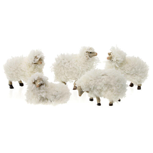 Conjunto 5 ovelhas com lã para presépio com figuras de 12 cm 1