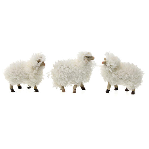 Sheep set with wool 12cm nativity 5pcs 2