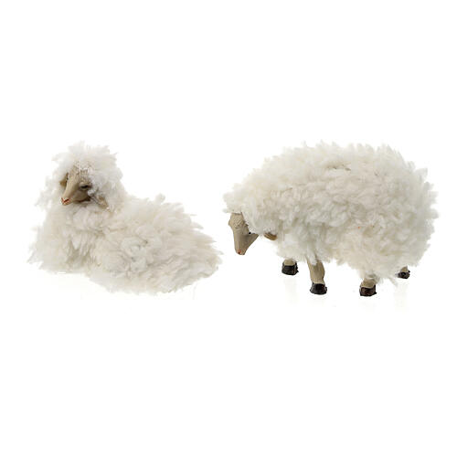 Sheep set with wool 12cm nativity 5pcs 3
