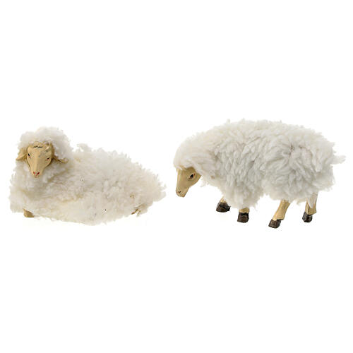 Sheep figurine set wool 5 pcs nativity 15 cm 2