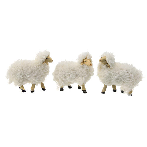 Sheep figurine set wool 5 pcs nativity 15 cm 3