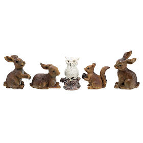 Set of animals, owl squirrel and hares, for Nativity Scene with 12 cm characters
