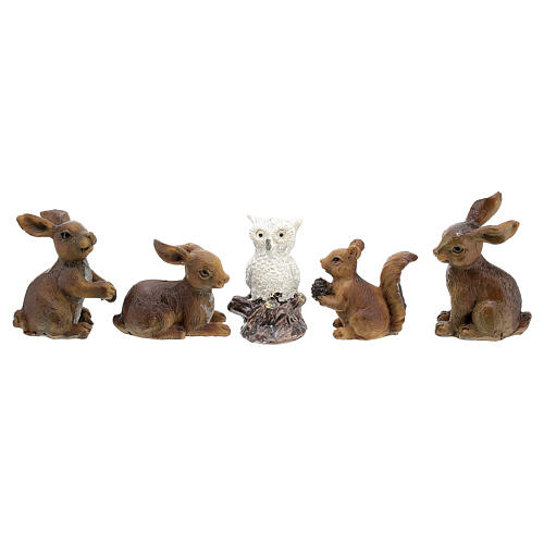 Set of animals, owl squirrel and hares, for Nativity Scene with 12 cm characters 1