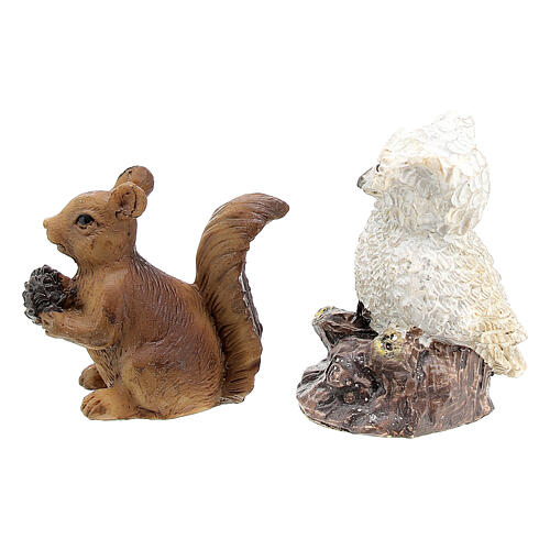 Set of animals, owl squirrel and hares, for Nativity Scene with 12 cm characters 5