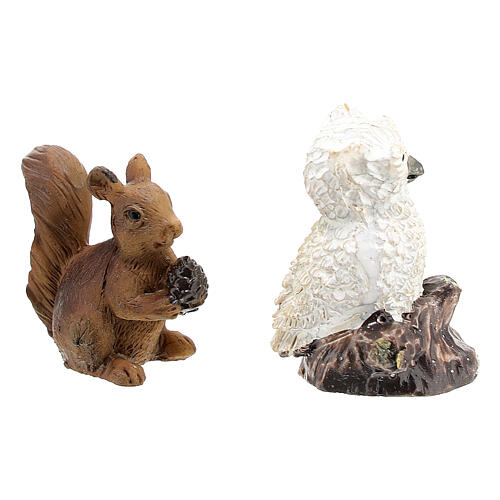 Set of animals, owl squirrel and hares, for Nativity Scene with 12 cm characters 6