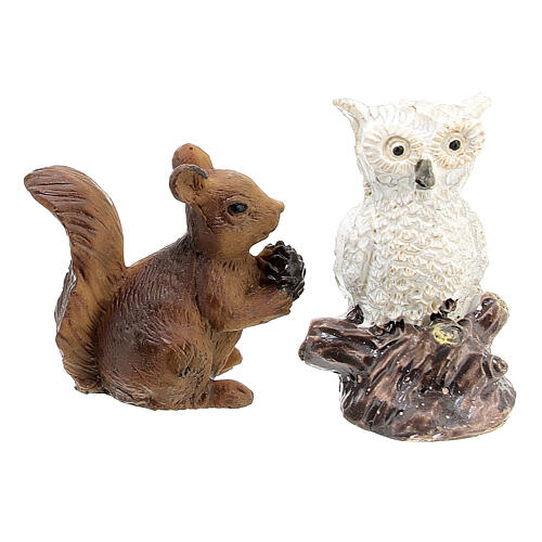 Conjunto animais coruja esquilo e lebres para presépio com figuras de 12 cm 3
