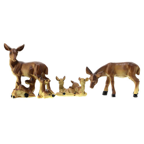 Kit of roe deers 7 cm with wood manger of 10x10x10 cm, for a 10-12 cm Nativity Scene 2