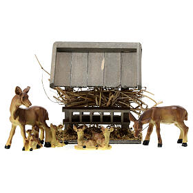 Family kit of roe deer 7 cm, wooden trough 10x10x10 cm for a 10-12 cm nativity scene