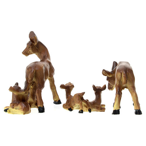 Family kit of roe deer 7 cm, wooden trough 10x10x10 cm for a 10-12 cm nativity scene 6