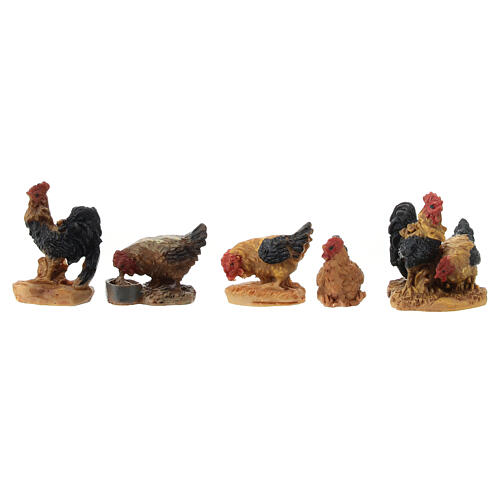 Set of hens and roosters with henhouse 7x5x5 cm for 10-12 Nativity Scene 2