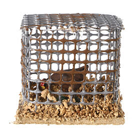 Cage with brown hen, nativity scene 5x5x5 cm