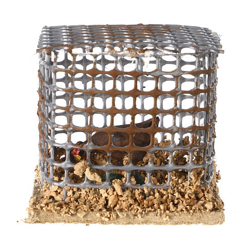 Cage with brown hen, nativity scene 5x5x5 cm 1
