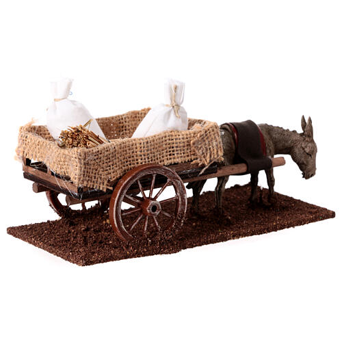 Donkey with cart, 10x15x10 cm, for 8 cm rustic Nativity Scene 3