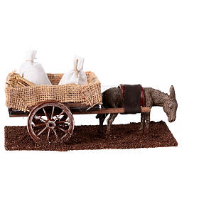Nativity scene donkey with wagon 10x15x10 cm h 8 cm rustic style