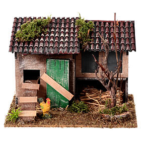 Henhouse with rabbit cage, 10x20x15 cm, for 8 cm rustic Nativity Scene