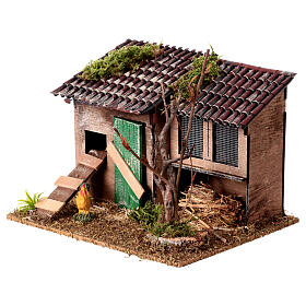Henhouse with rabbit cage, 10x20x15 cm, for 8 cm rustic Nativity Scene