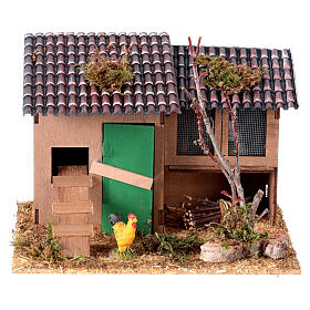 Henhouse with rabbit cage, 10x20x15 cm, for 8 cm rustic Nativity Scene