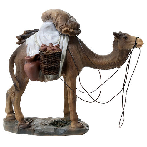 Standing camel laden with baskets for 11 cm Nativity Scene, painted resin 1