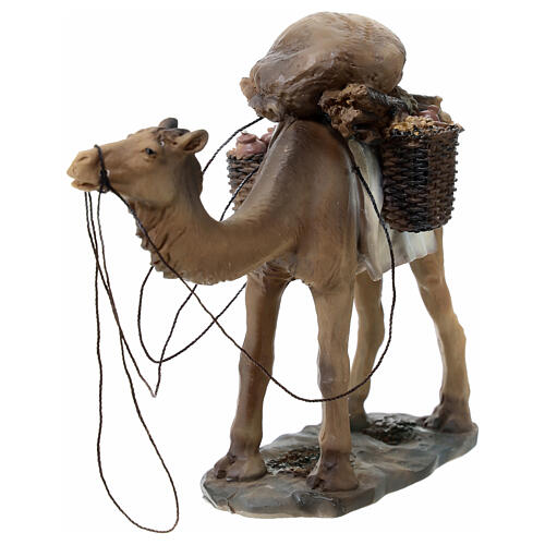 Standing camel laden with baskets for 11 cm Nativity Scene, painted resin 3