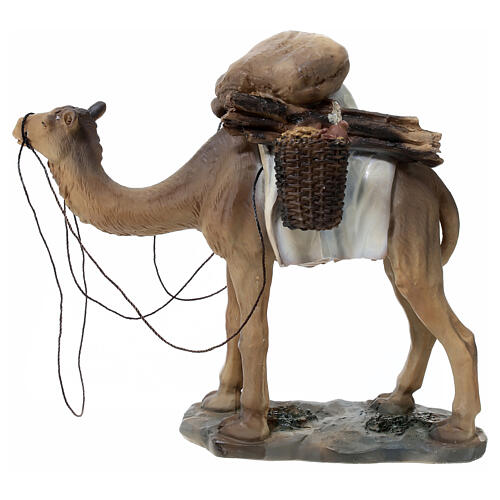 Standing camel laden with baskets for 11 cm Nativity Scene, painted resin 4