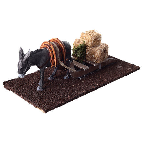 Âne avec traîneau et paille 5x15x10 cm crèche 14-16 cm 2
