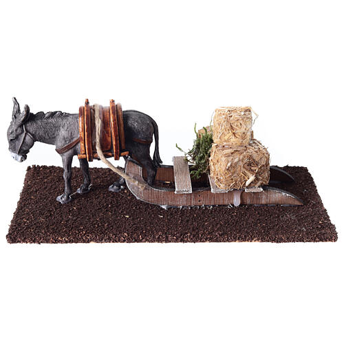 Trenó com burro e fardos de palha 5x15x10 cm presépio 14-16 cm 1