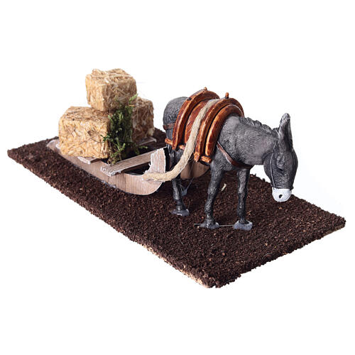 Trenó com burro e fardos de palha 5x15x10 cm presépio 14-16 cm 3