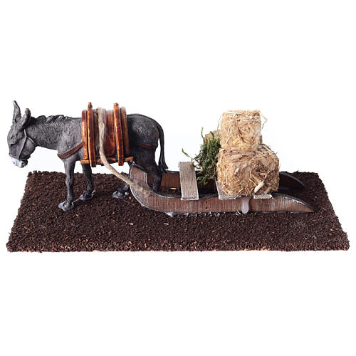 Sleigh with donkey and straw cubes 5x15x10 cm nativity scene 14-16 cm 1