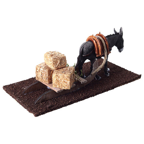 Sleigh with donkey and straw cubes 5x15x10 cm nativity scene 14-16 cm 4