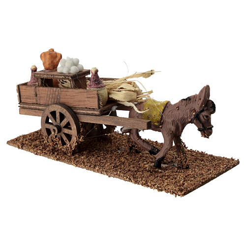 Donkey with cart of jugs for 8 cm figurines, 10x20x10 cm 3
