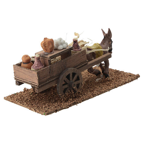 Donkey with cart of jugs for 8 cm figurines, 10x20x10 cm 4