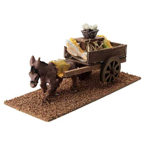 Burro con carrito y pescado 10x20x10cm estatuas 8cm 2