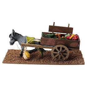 Donkey with vegetable cart, 10x20x10 cm, for 8 cm Nativity Scene