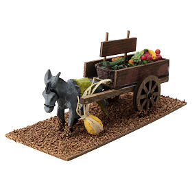 Donkey with vegetable cart figurine, 10x20x10cm for 8cm nativity scene