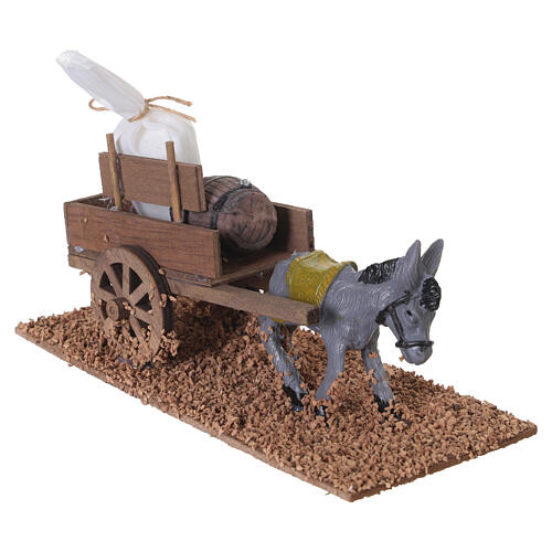 Asino con carretto farina 8x8x18 cm per presepe da 8 cm 3