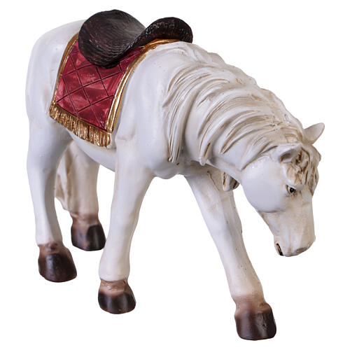 White horse figurine in resin for nativity 10 cm 3