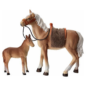 Caballo y potro resina para belén 10 cm