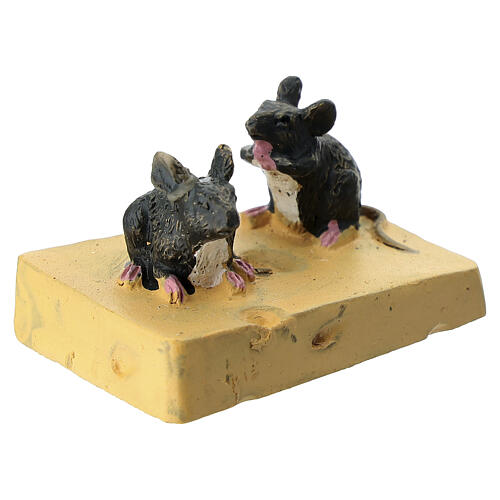 Ratones con queso y mazorca belén 8-10 cm resina 2