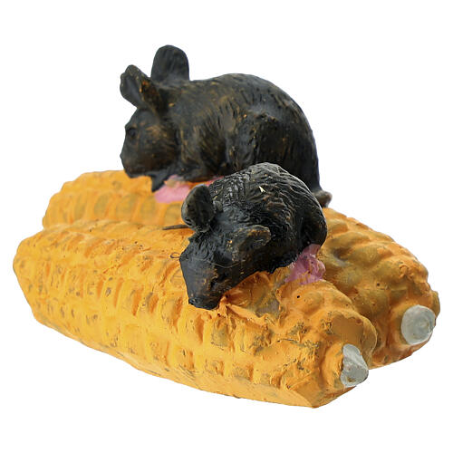 Souris avec fromage et épis de maïs crèche 8-10 cm résine 3