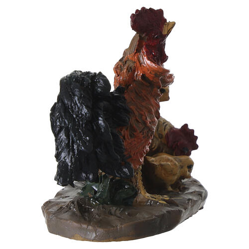 Gallo con gallina e pulcini su base per presepe 10-12 cm  3