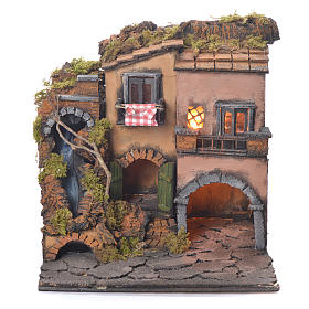 Neapolitan Nativity Village, 1700 style with waterfall 30x30x30cm