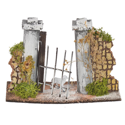 Wall in cork with gate for nativities, 11x16x5cm 1
