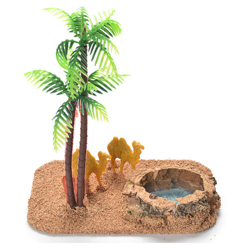 Camels with palm and pond, nativity setting 2