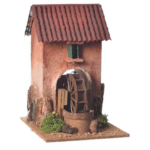 House with water mill for nativities measuring 23x15x20cm 1