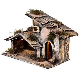 Stalla legno paglia presepe Napoli 16X24X14 cm