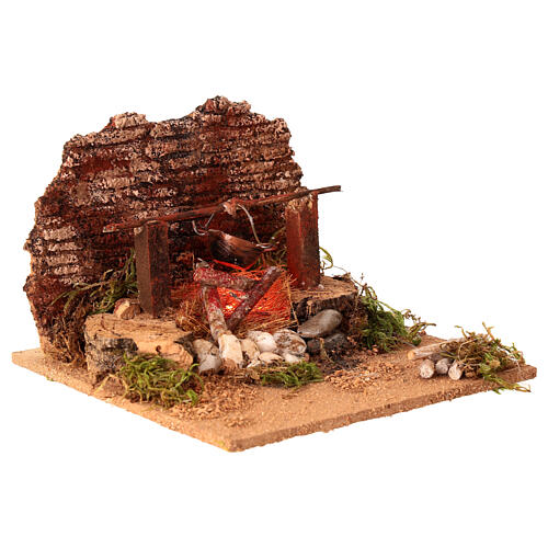 Illuminated nativity scene with fire 8x15x15cm 2