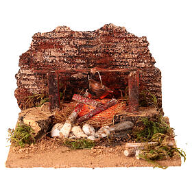 Illuminated nativity scene with fire 8x15x15cm