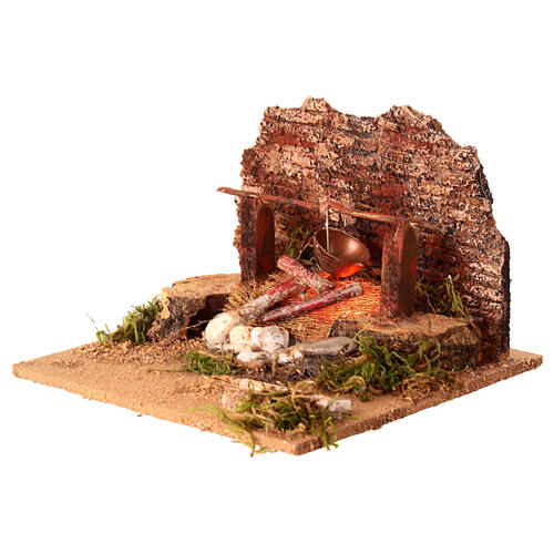 Illuminated nativity scene with fire 8x15x15cm 3