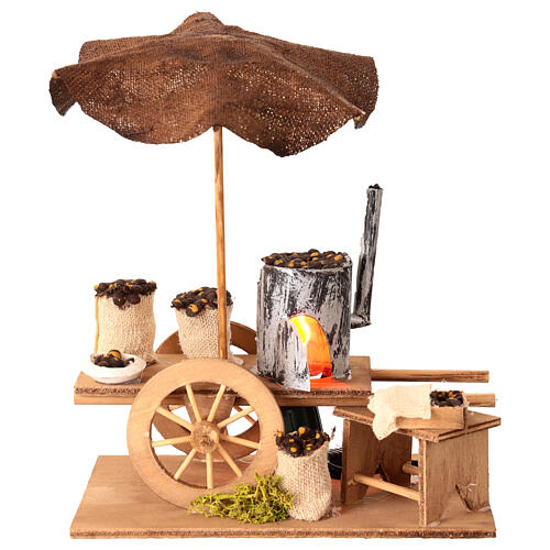 Carro castagne illuminato per presepe 10x14x8 cm 1